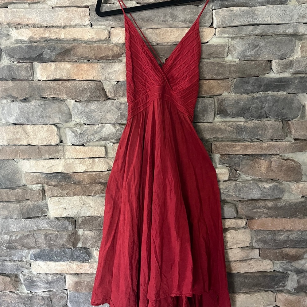 Bali style sun dress in raspberry red crochet swing dress with adjustable straps
